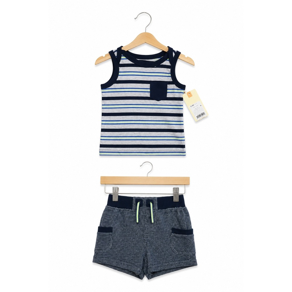 Cherokee Boys Outfit Size‎ 0-3 Mo Blue Stripe Tank Shorts Set NEW